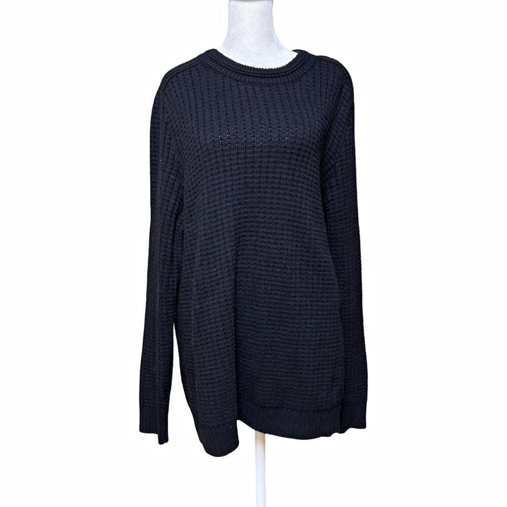Karl Lagerfeld Paris Black Rib-Knit Crewneck Pullover Sweater Womens XL